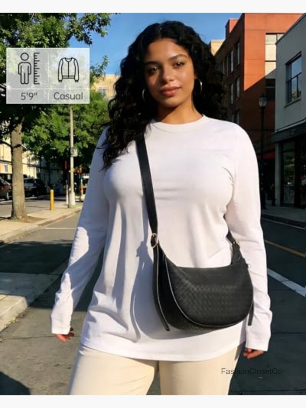 Woven Crescent Shoulder Bag 2PC Vegan Leather Hobo Crossbody Handbag with Small - Picture 3 of 7